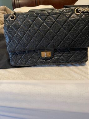 CHANEL 2.55 Black Quilted Leather Shoulder Bag with Gold Hardware-COA Included